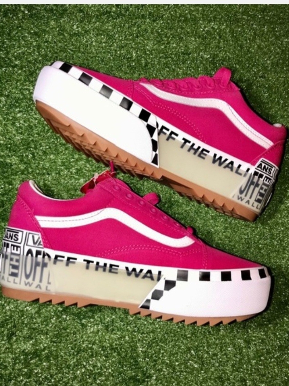 Vans Hot Pink Platform Old Skool Off The Wall Logo Women Canvas Shoes. Size 9.5